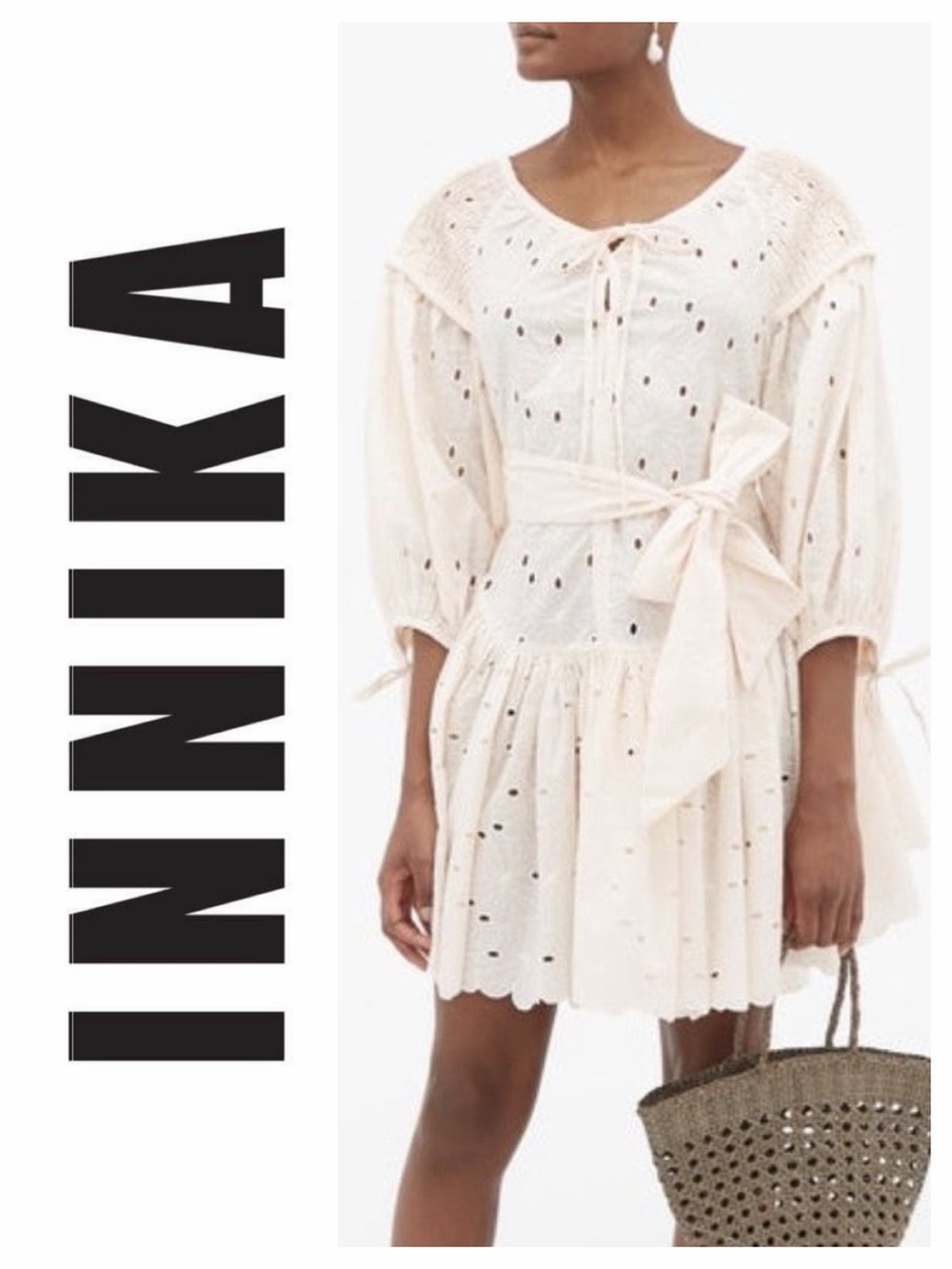 Innika Choo Meg Nettick Mini Smock Dress Embroidered Cotton S/M